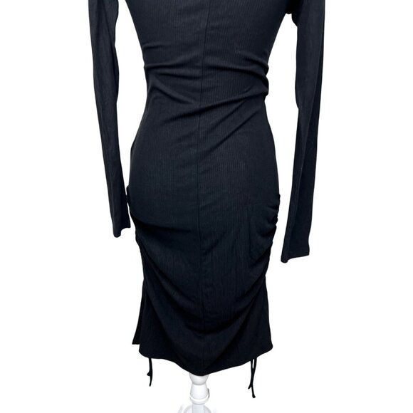 Anthropologie Saturday/Sunday Black Ribbed Long-Sleeve Dress With Drawstring XS - Picture 9 of 13
